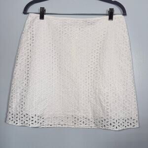 J. Crew White Eyelet Mini 100% Cotton Lined Skirt Size 10 2000s